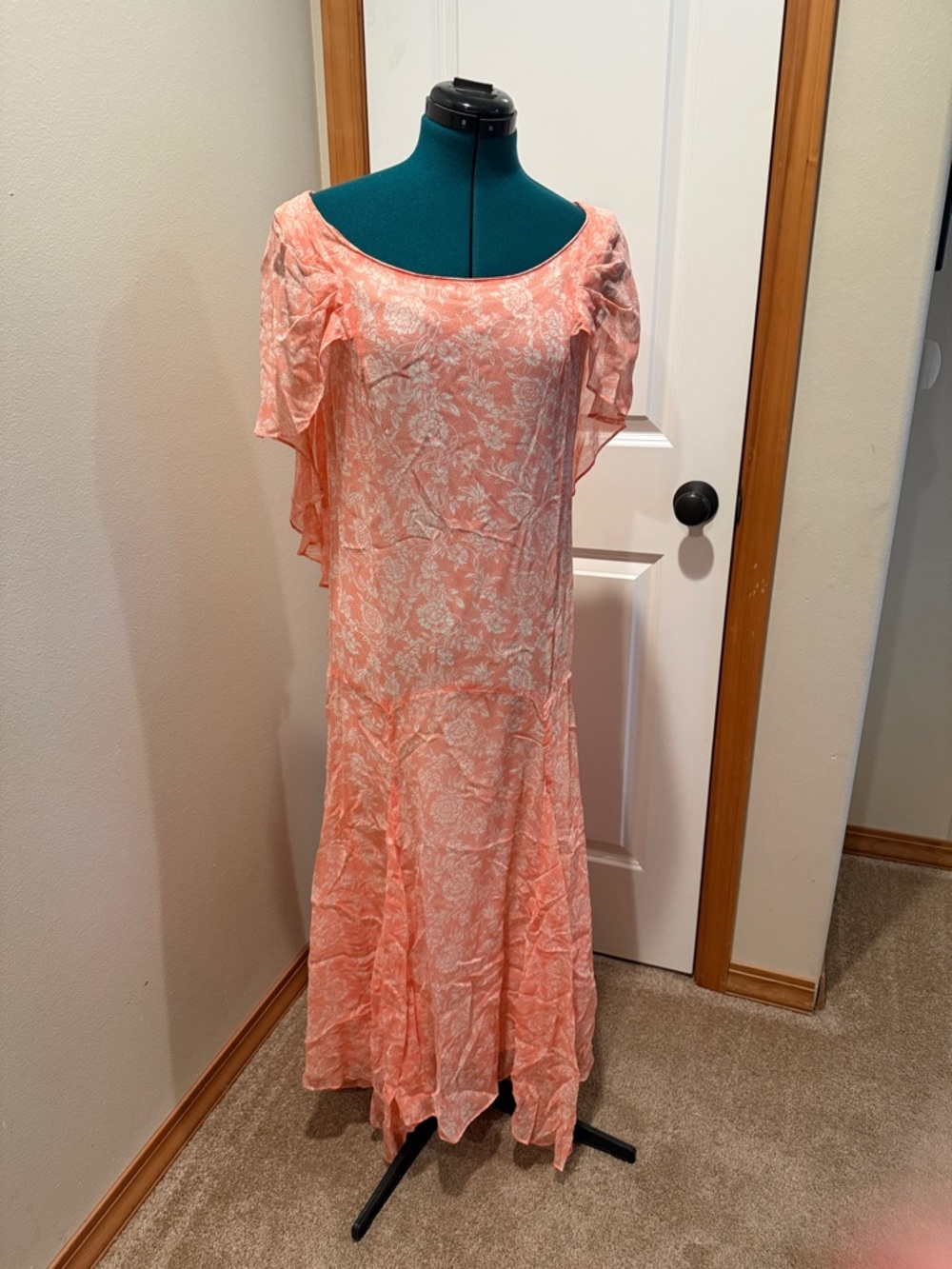 Geary Roark vintage kamisato pm Elegant Coral Floral Maxi Dress